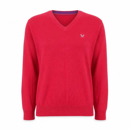 Crew Clothing Co. Women's Red V-Neck Cotton Wool Jumper Medium