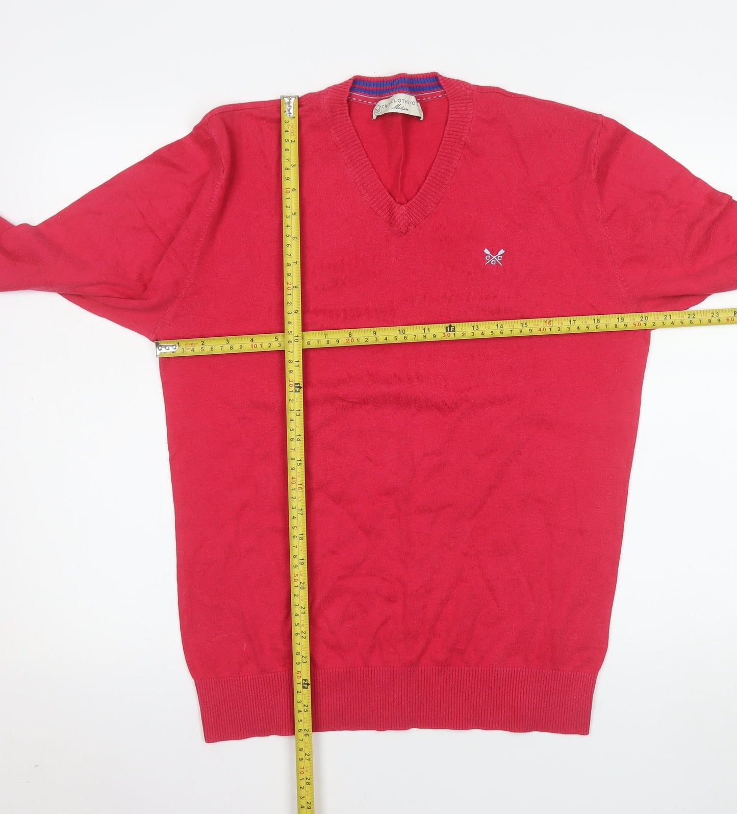 Crew Clothing Co. Women's Red V-Neck Cotton Wool Jumper Medium