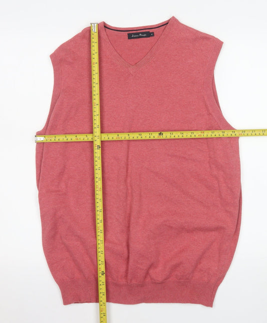 James Pringle Men's Red Cotton Sleeveless V-Neck Jumper Vest M