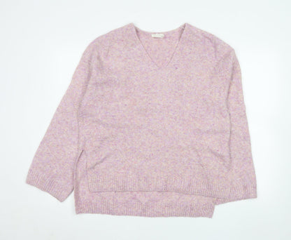H&M Women’s Pink V-Neck Knit Pullover Jumper XS
