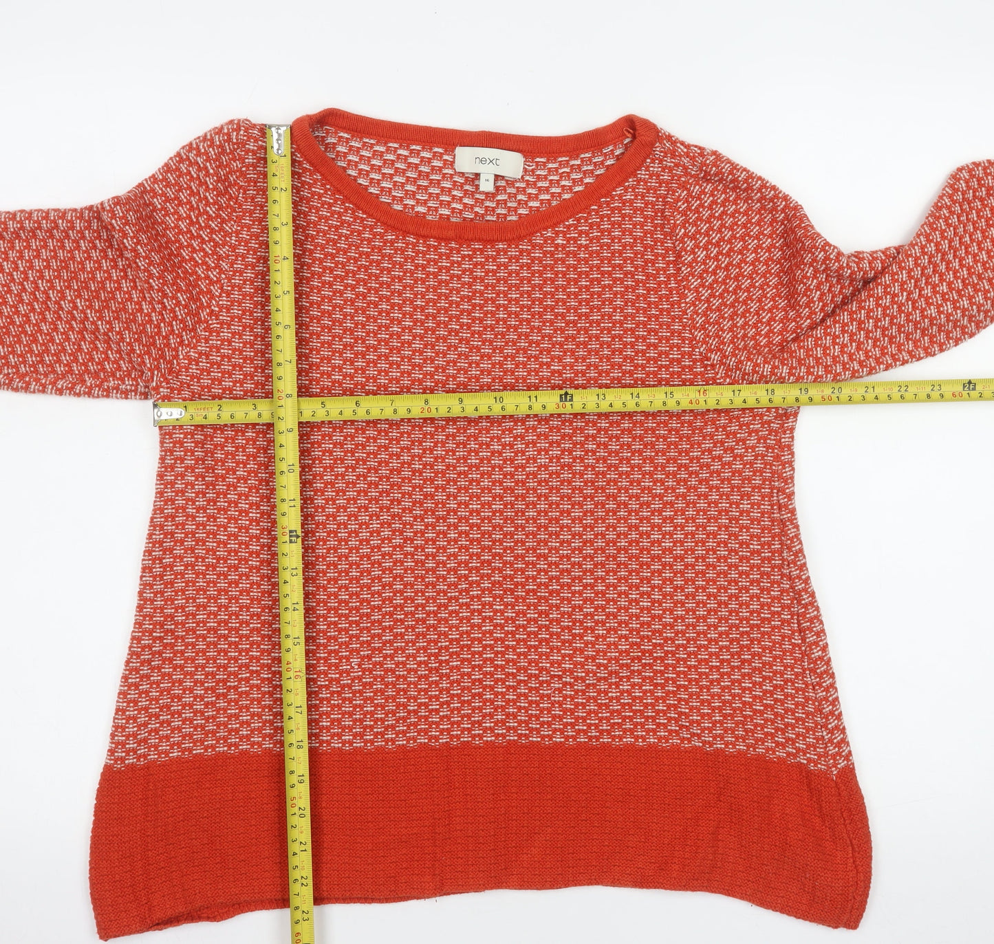Next Women's Red Geometric Knit Jumper Size 16 Crew Neck