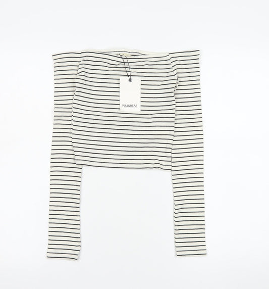 Womens UK Size 8 Pull&Bear White Cropped T-Shirt