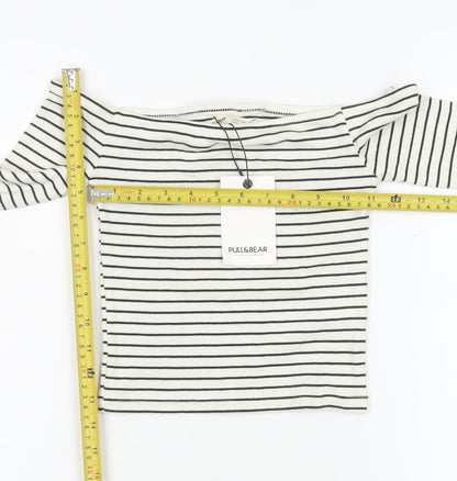 Womens UK Size 8 Pull&Bear White Cropped T-Shirt