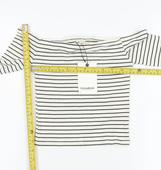 Womens UK Size 8 Pull&Bear White Cropped T-Shirt