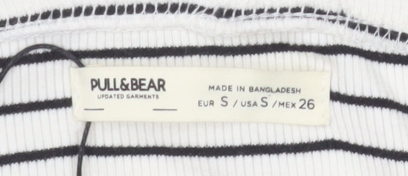 Womens UK Size 8 Pull&Bear White Cropped T-Shirt