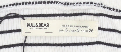 Womens UK Size 8 Pull&Bear White Cropped T-Shirt