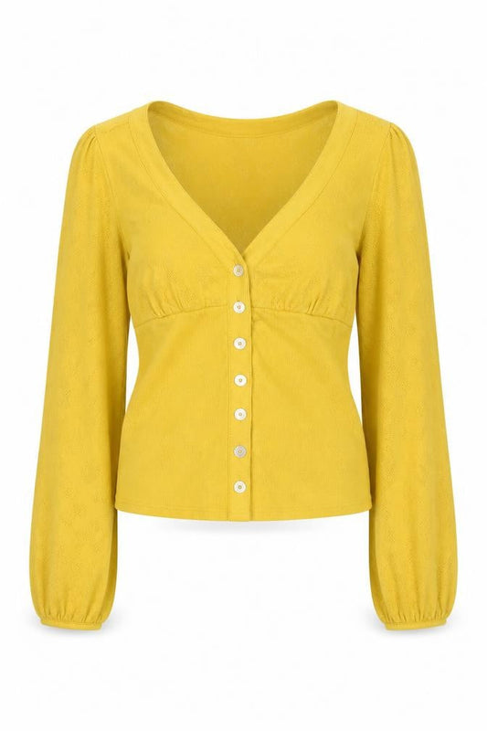 Miss Selfridge Women’s Yellow Cotton Cropped Button-Up Top Size 10