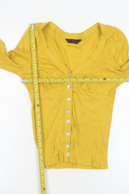 Miss Selfridge Women’s Yellow Cotton Cropped Button-Up Top Size 10