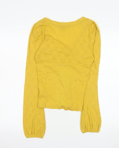 Miss Selfridge Women’s Yellow Cotton Cropped Button-Up Top Size 10