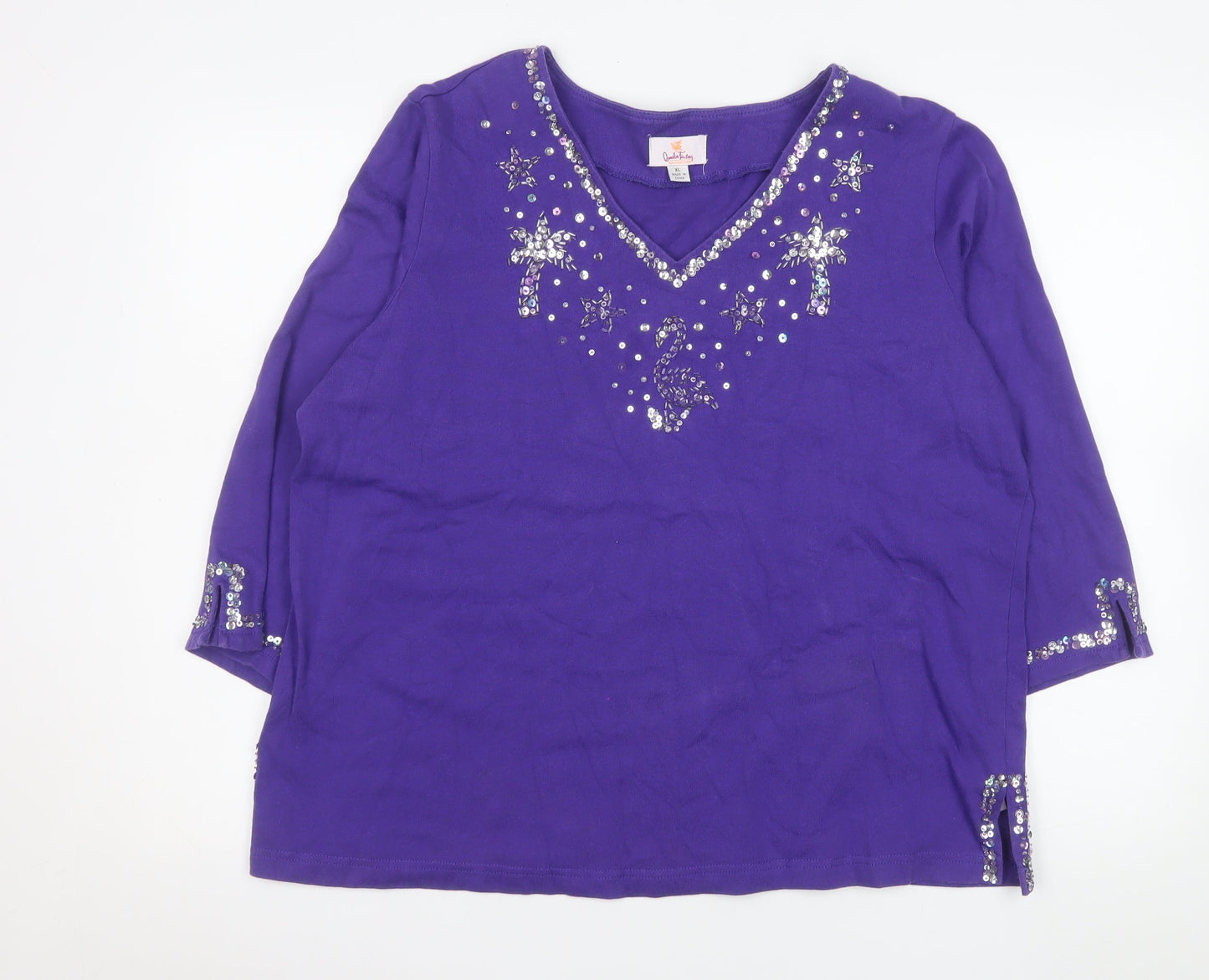 Womens UK Size XL Quacker Factory Purple Basic T-Shirt