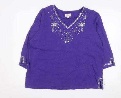 Womens UK Size XL Quacker Factory Purple Basic T-Shirt