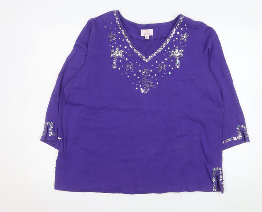 Womens UK Size XL Quacker Factory Purple Basic T-Shirt