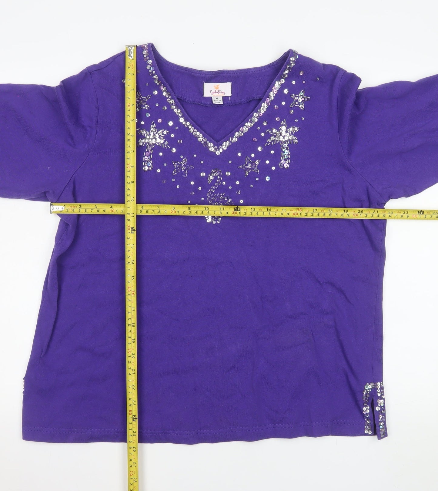 Womens UK Size XL Quacker Factory Purple Basic T-Shirt