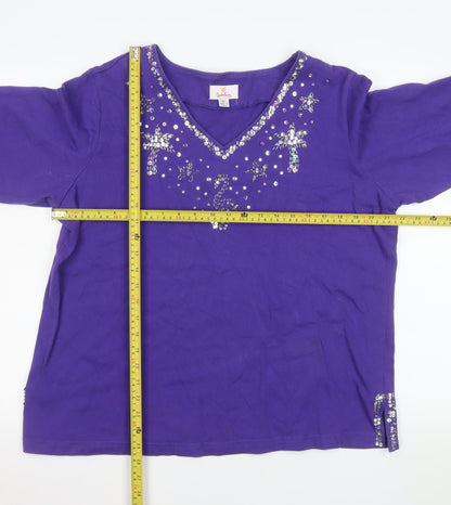 Womens UK Size XL Quacker Factory Purple Basic T-Shirt