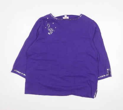 Womens UK Size XL Quacker Factory Purple Basic T-Shirt