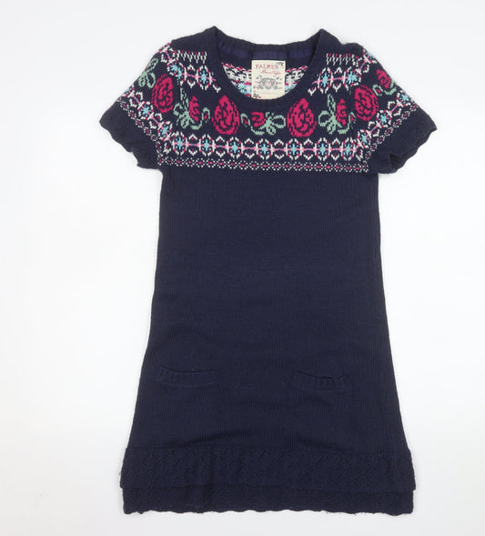 Falmer Heritage Women Blue Fair Isle Jumper Dress Size 10