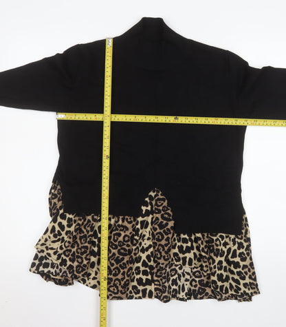 QED London Women’s Black Leopard Tunic Roll Neck Long Sleeve Blouse M
