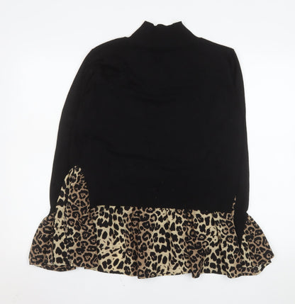 QED London Women’s Black Leopard Tunic Roll Neck Long Sleeve Blouse M