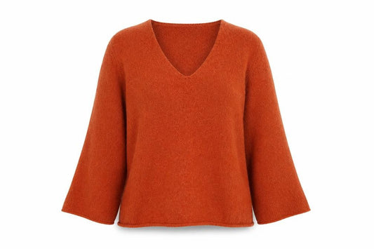 Front view of French Connection Women's Orange V-Neck Knit Jumper, size S