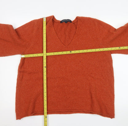 French Connection Women's Orange V-Neck Knit Jumper Size S