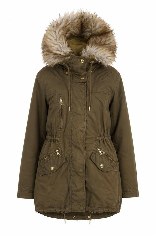 Womens UK Size XS Zara Brown Parka Coat