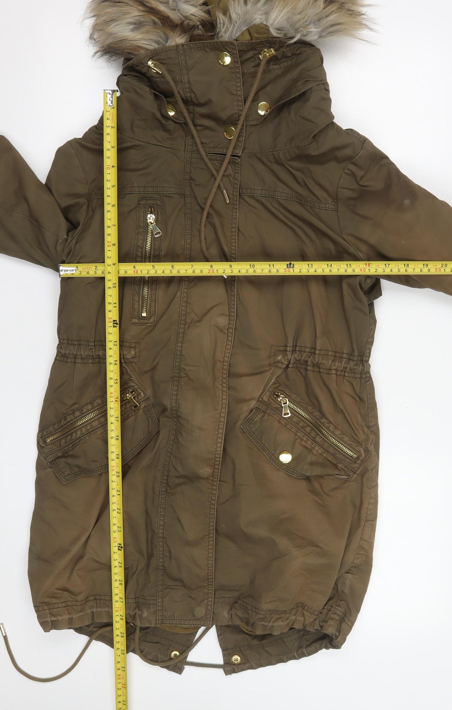 Womens UK Size XS Zara Brown Parka Coat
