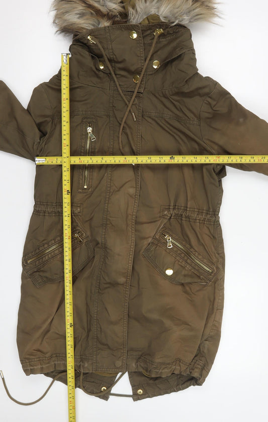 Womens UK Size XS Zara Brown Parka Coat