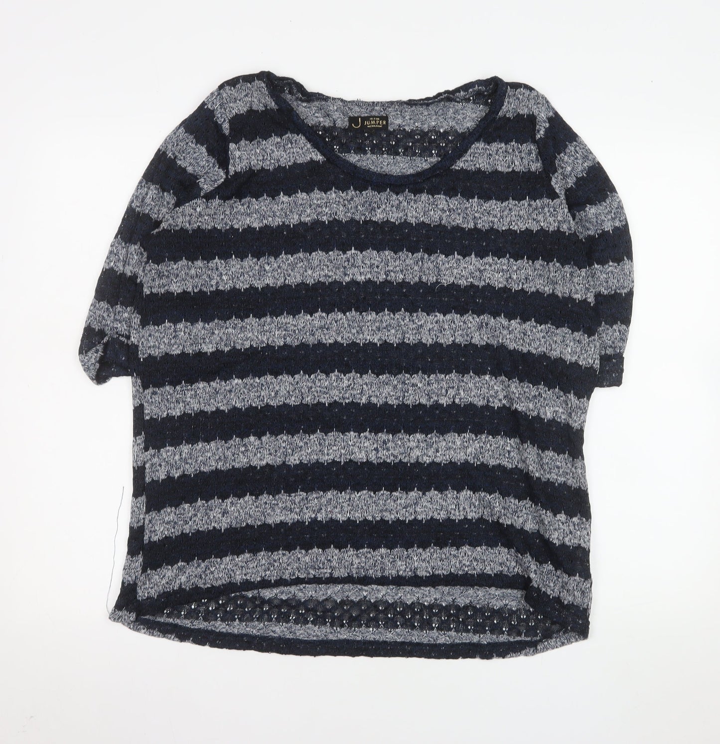 New Look Women Blue Striped Knit Short Sleeve T-Shirt Size 18