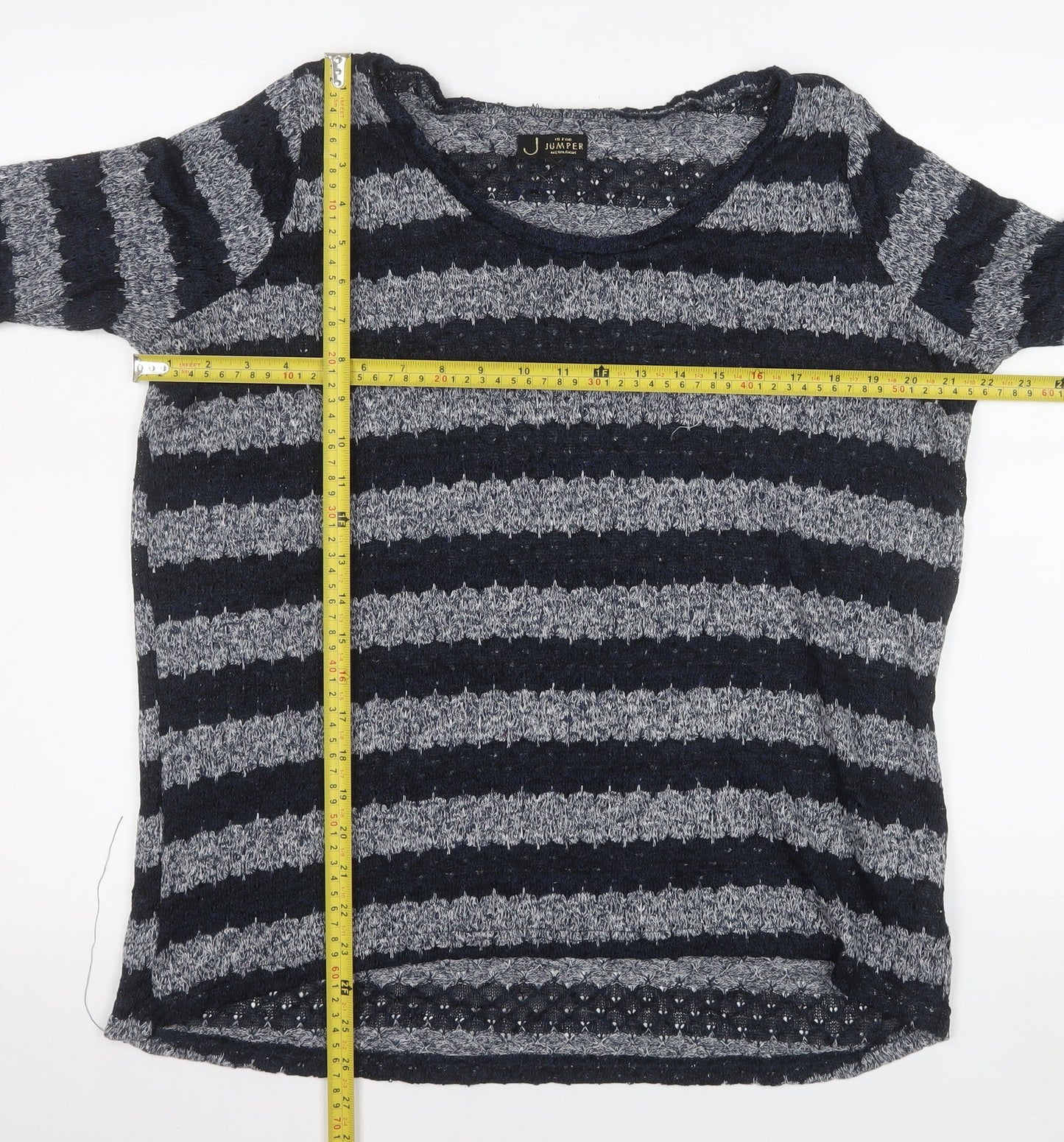 New Look Women Blue Striped Knit Short Sleeve T-Shirt Size 18