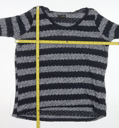 New Look Women Blue Striped Knit Short Sleeve T-Shirt Size 18
