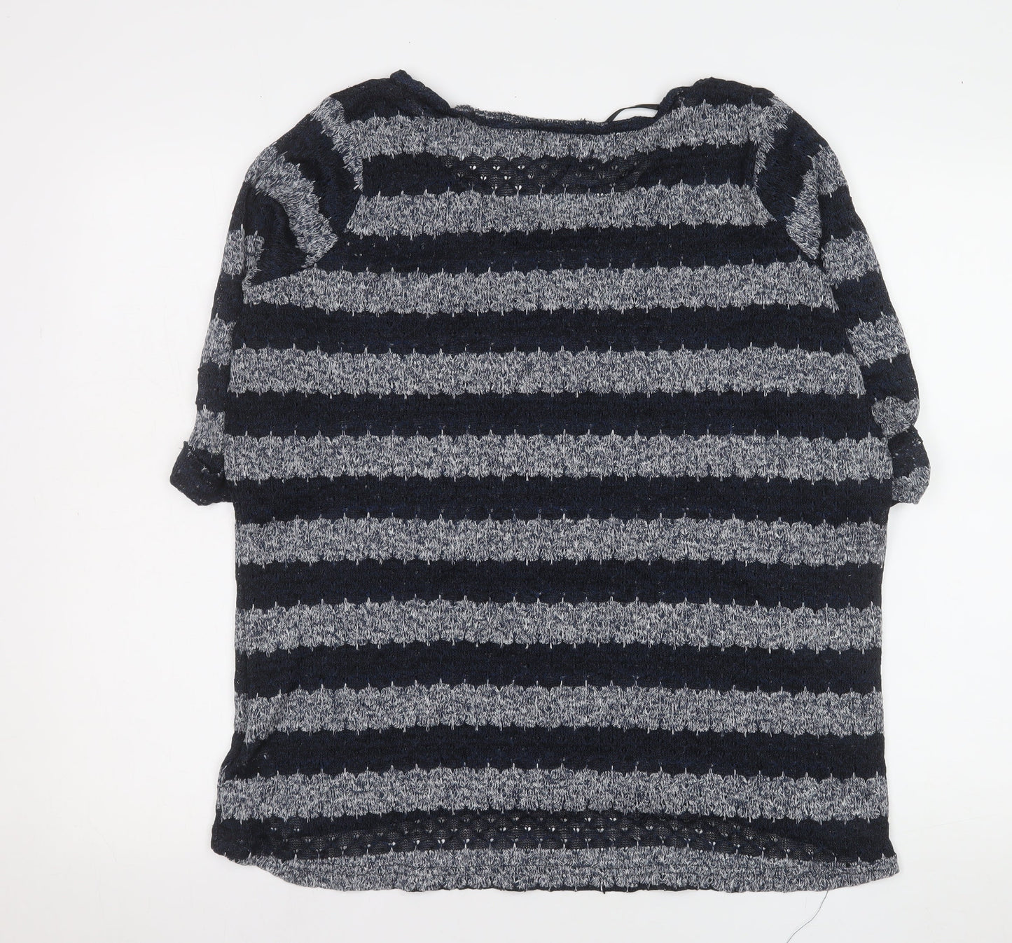 New Look Women Blue Striped Knit Short Sleeve T-Shirt Size 18