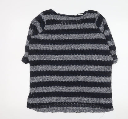 New Look Women Blue Striped Knit Short Sleeve T-Shirt Size 18
