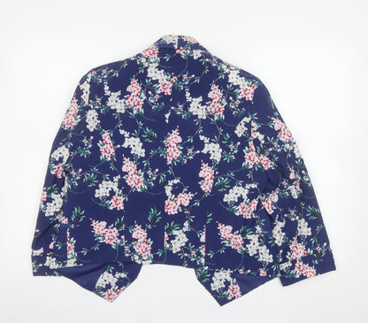 Papaya Women Navy Floral Blazer Jacket Size 14 Polyester Lined