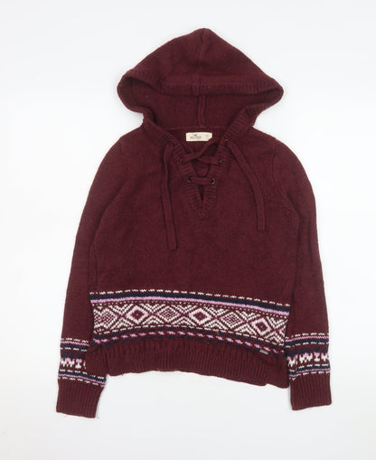 Womens UK Size XS Hollister Red Pullover Hoodie