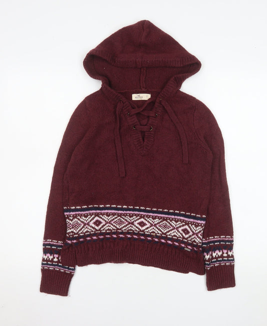 Womens UK Size XS Hollister Red Pullover Hoodie