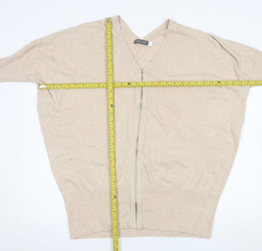 Mint Velvet Womens Beige Full Zip V-Neck Knit Jumper Size M