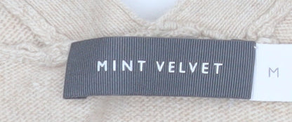 Mint Velvet Womens Beige Full Zip V-Neck Knit Jumper Size M