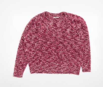 Tu Women Pink L Chunky-Knit V-Neck Pullover Jumper