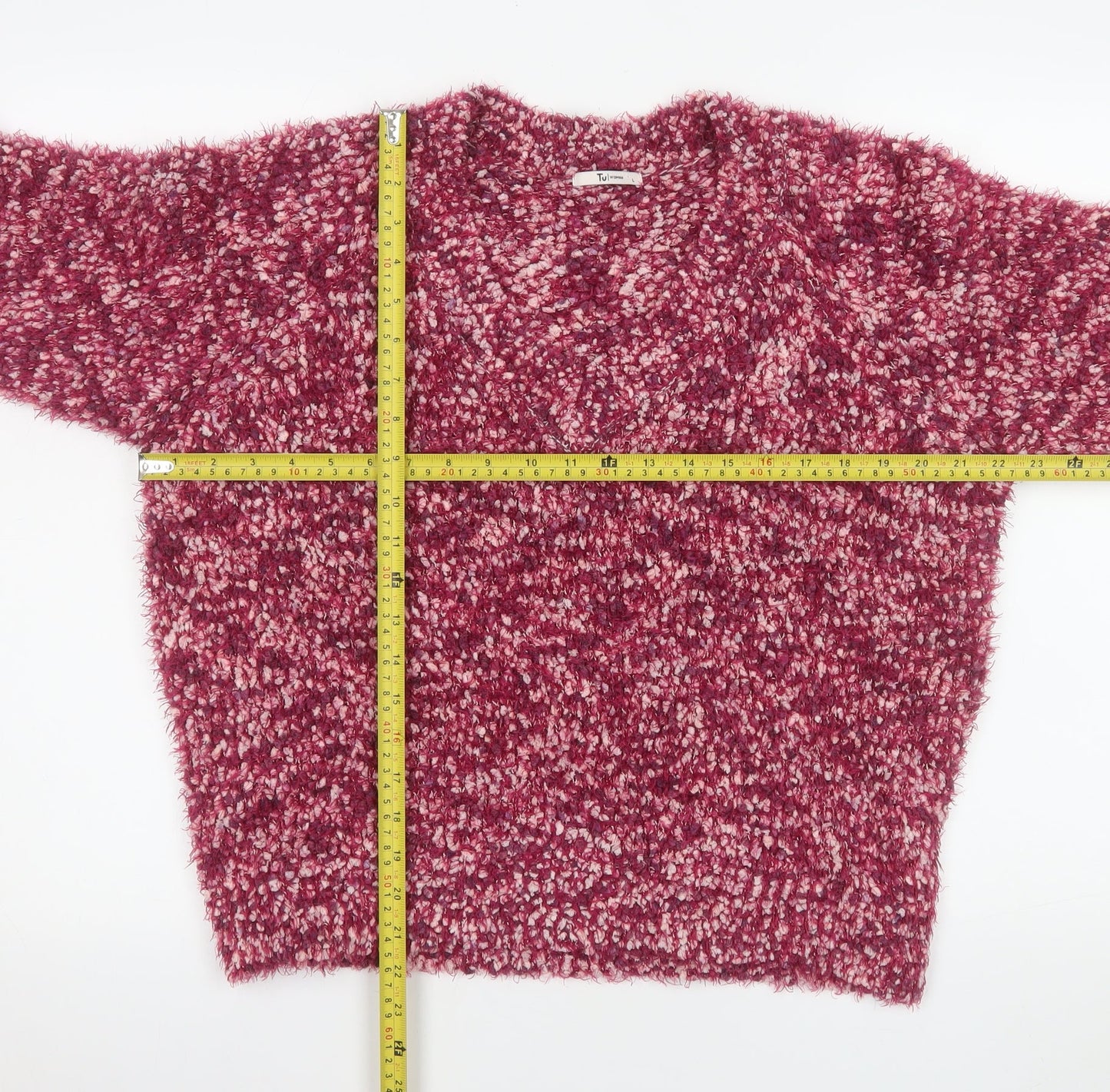 Tu Women Pink L Chunky-Knit V-Neck Pullover Jumper