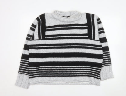 Next Women’s Grey & Black Striped Roll Neck Knit Jumper Size 16