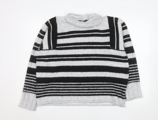 Next Women’s Grey & Black Striped Roll Neck Knit Jumper Size 16