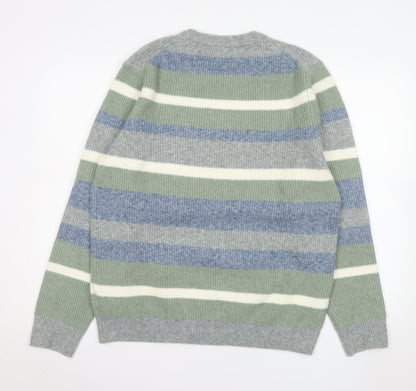 Marks and Spencer Men's Multicoloured Stripe Wool Blend Jumper L