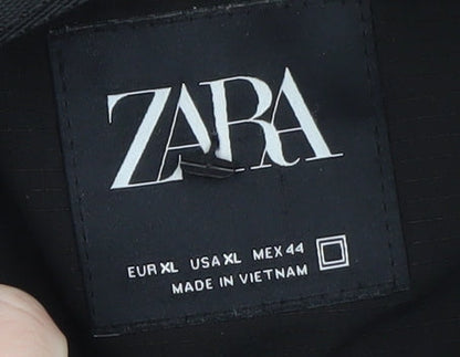 Zara Men Black XL Hooded Puffer Jacket Winter Coat