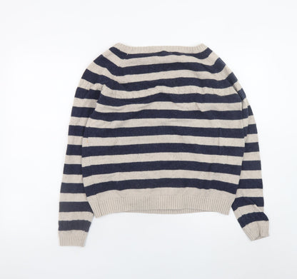 FatFace Womens Beige Navy Striped Wool Jumper Size 18 Regular Fit