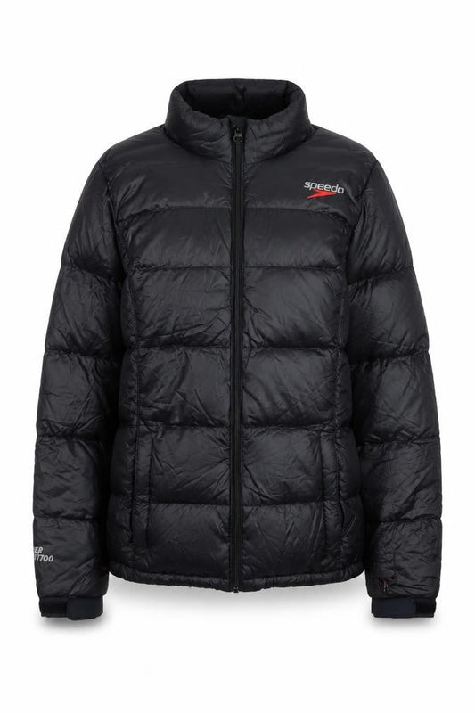 Front view of Speedo Women's Black Puffer Jacket, size 10, Insulated Lightweight
