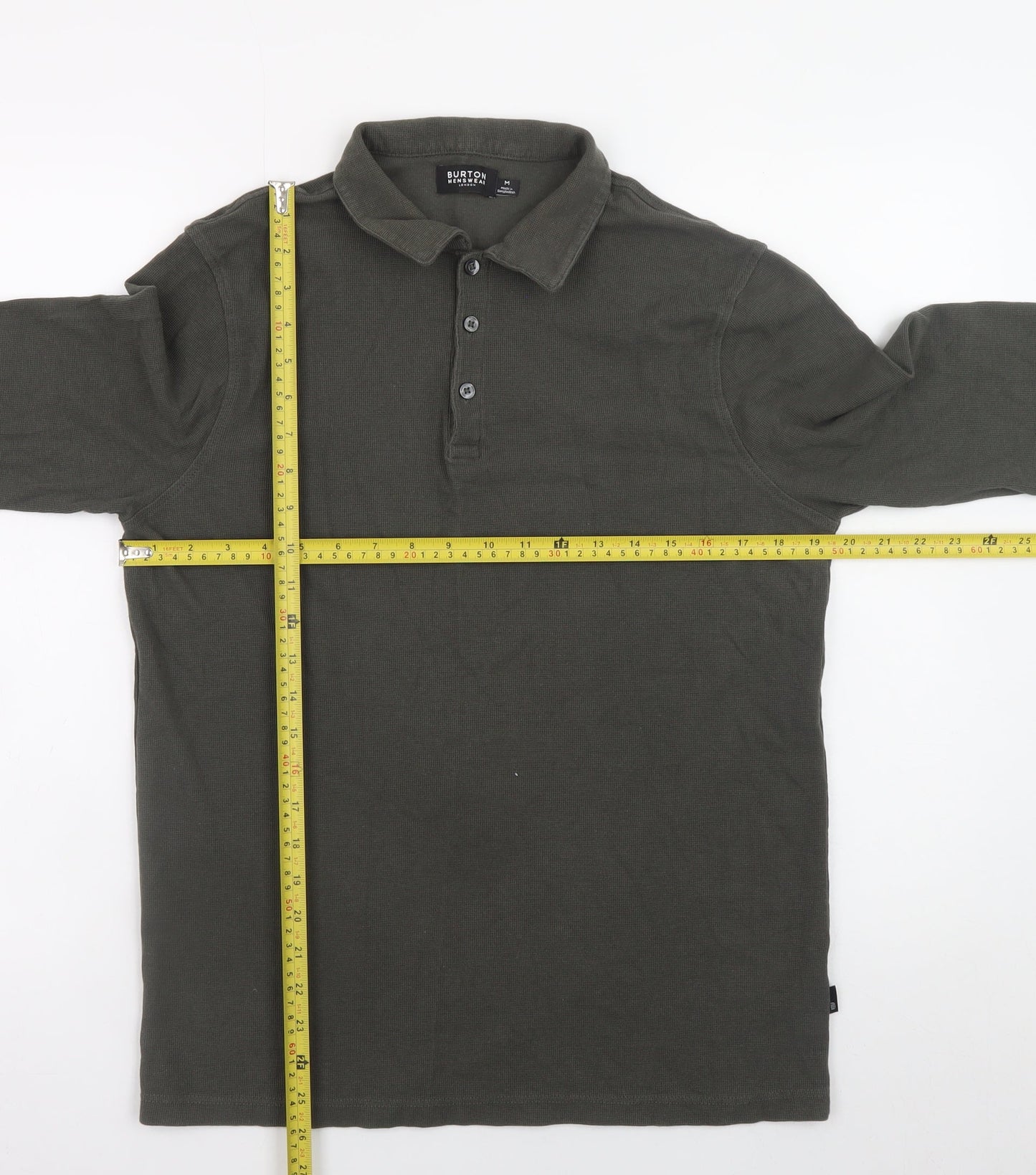 Burton Menswear Men's Green Long Sleeve Cotton Polo Shirt M