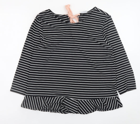 Jacqueline de Yong Womens Black Striped Bow Tunic Blouse Size 12