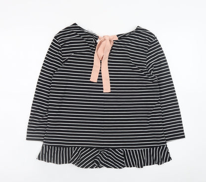 Jacqueline de Yong Womens Black Striped Bow Tunic Blouse Size 12