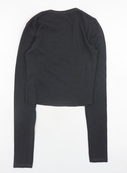 Bershka Womens Black Cropped Long Sleeve Melbourne T-Shirt Size S