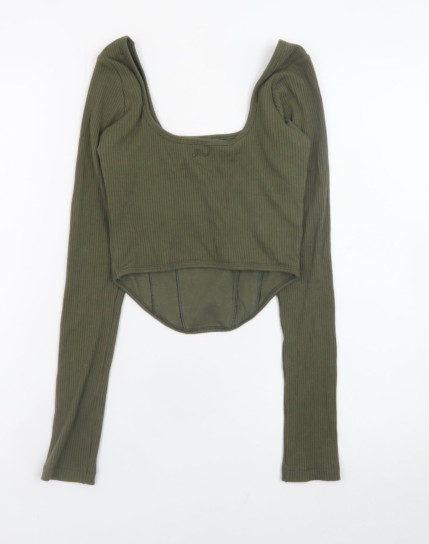 Womens UK Size M Victoria's Secret PINK Green Cropped T-Shirt